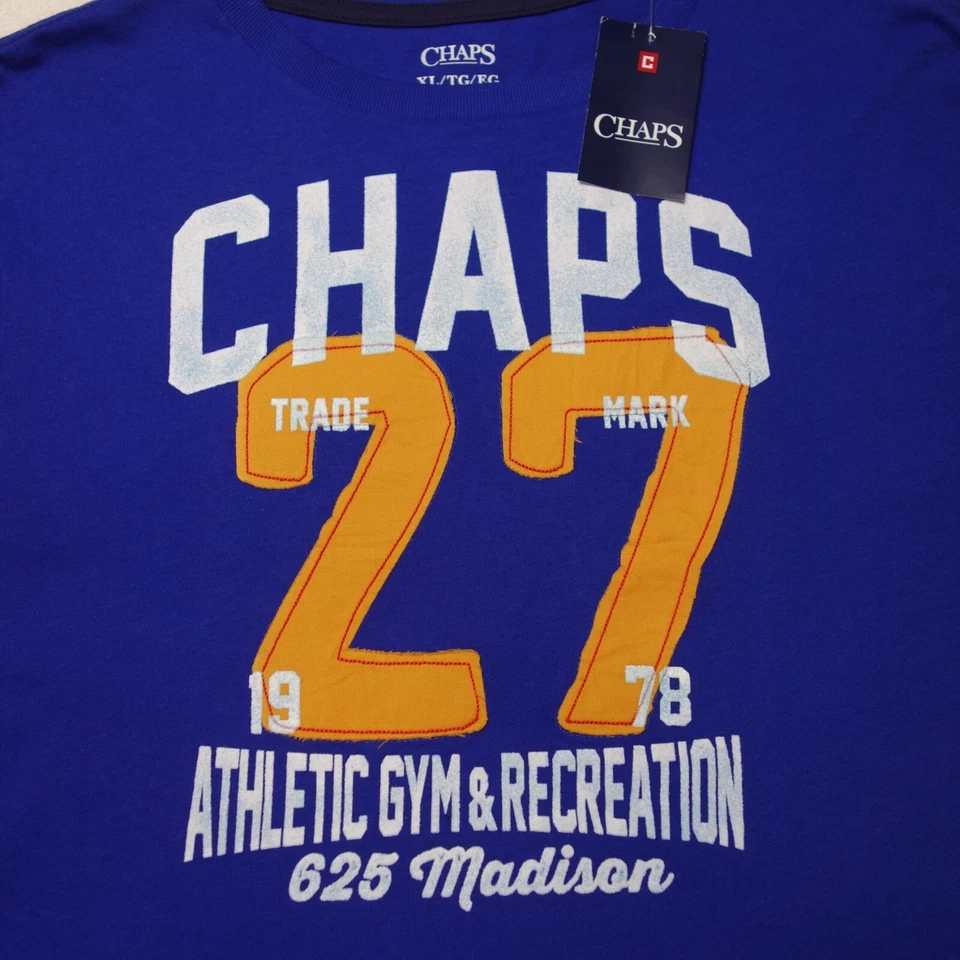 NUEVO CON ETIQUETAS Camiseta Chaps Jóvenes Niños 18/20 Extra Grande XL Azul Logo Camiseta Informal Foto 2 de 4