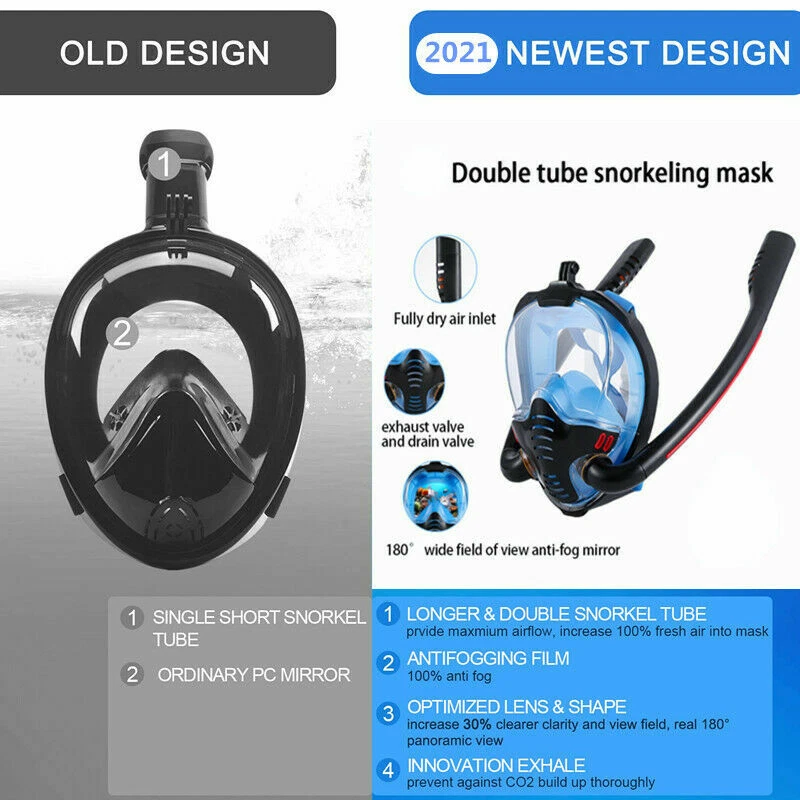Snorkel Goggles Full Face Diving Mask Snorkel Swim 180° View Anti Fog Snorkeling - image 4 of 4
