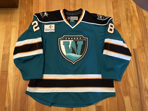 Riley Brace GAME WORN 12/13 Worcester Sharks AHL Hockey Jersey SAN JOSE