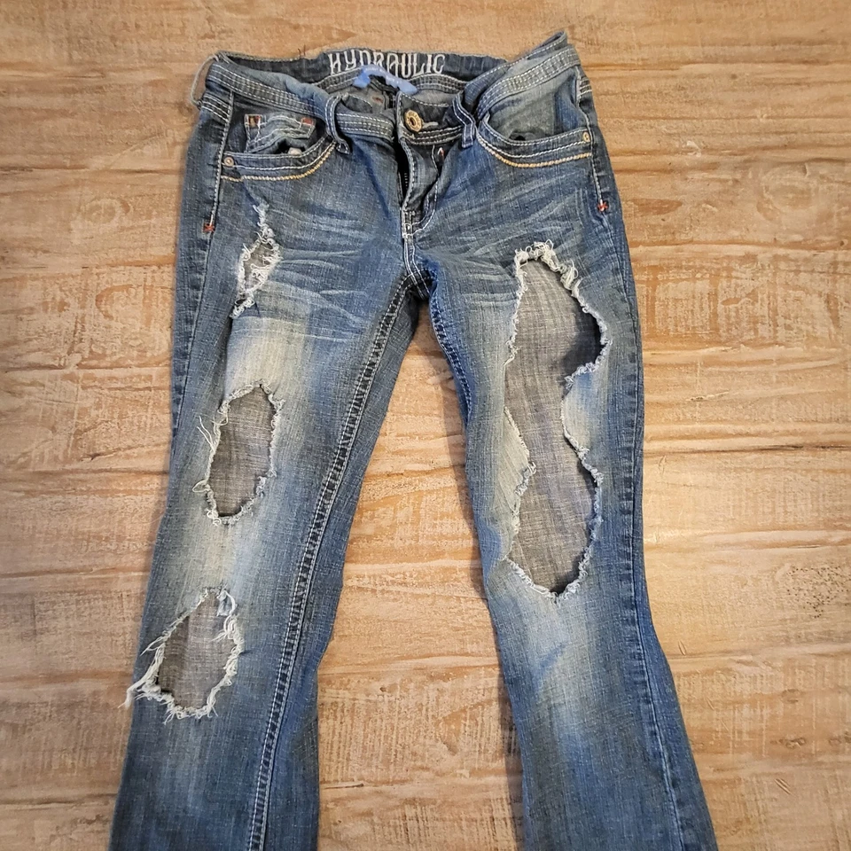 Pantalones de mezclilla hidráulicos Bailey bota ajustada tiro bajo azul elástico angustia talla 5/6 elásticos Foto 2 de 4