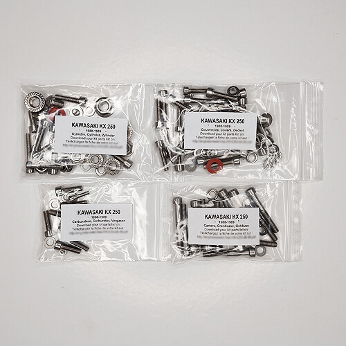 Kit vis allen carter moteur inox Kawasaki KX250 1988 1989 moto cross