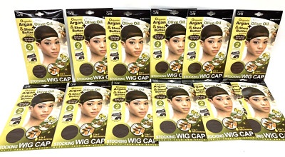 24 Caps (12 Packs/2 each) Qfill Argan & Shea Butter Treated Stocking Wig Caps