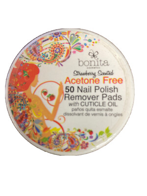 BONITA COSMETICS NAIL POLISH REMOVER 50 PADS STRAWBERRY SCENTED W/CUTICLE OIL