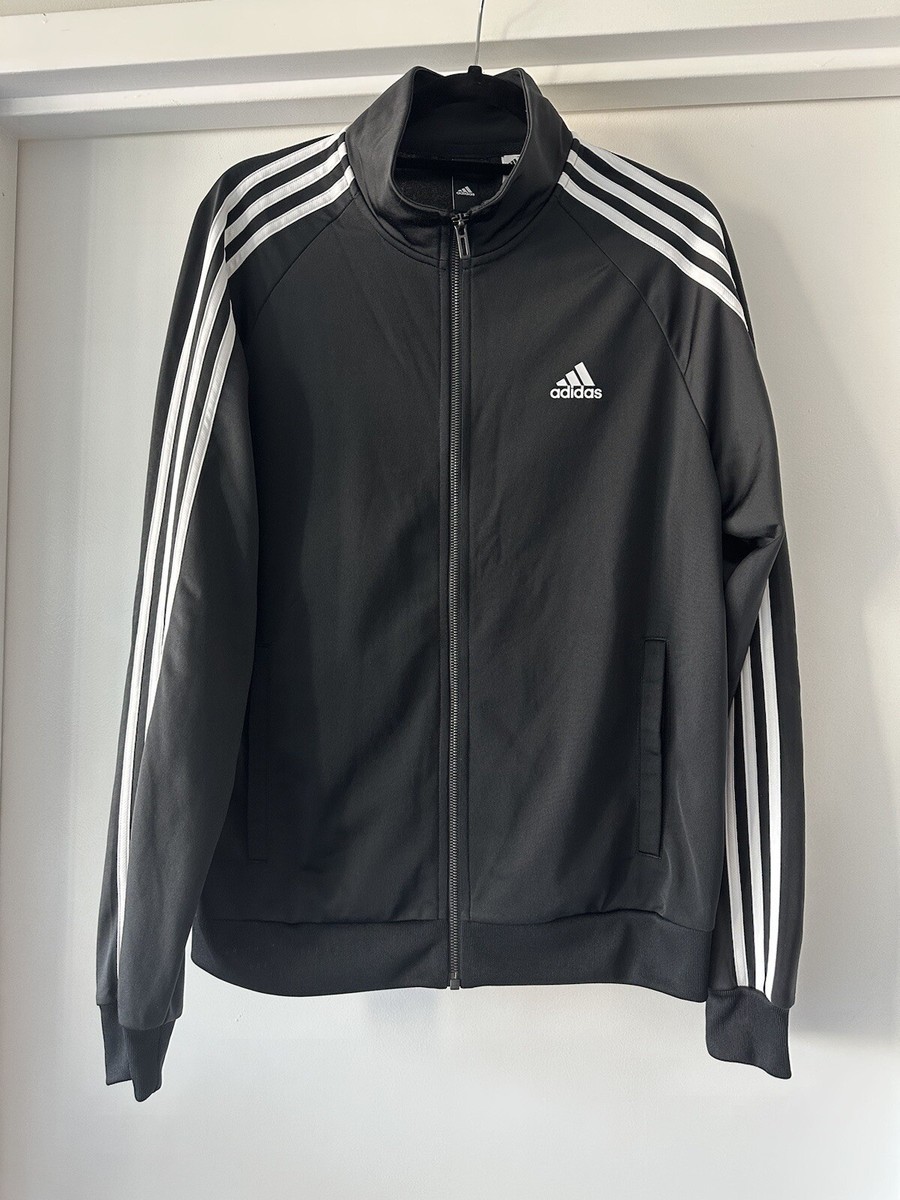 Adidas New Track Jacket Zip Up 3 Stripe Top Black Size Medium