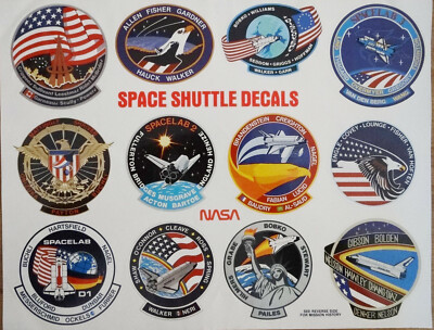 Werbe-Aufkleber NASA Crew Abzeichen Space Shuttle 12 Stück Bogen Raumfahrt USA