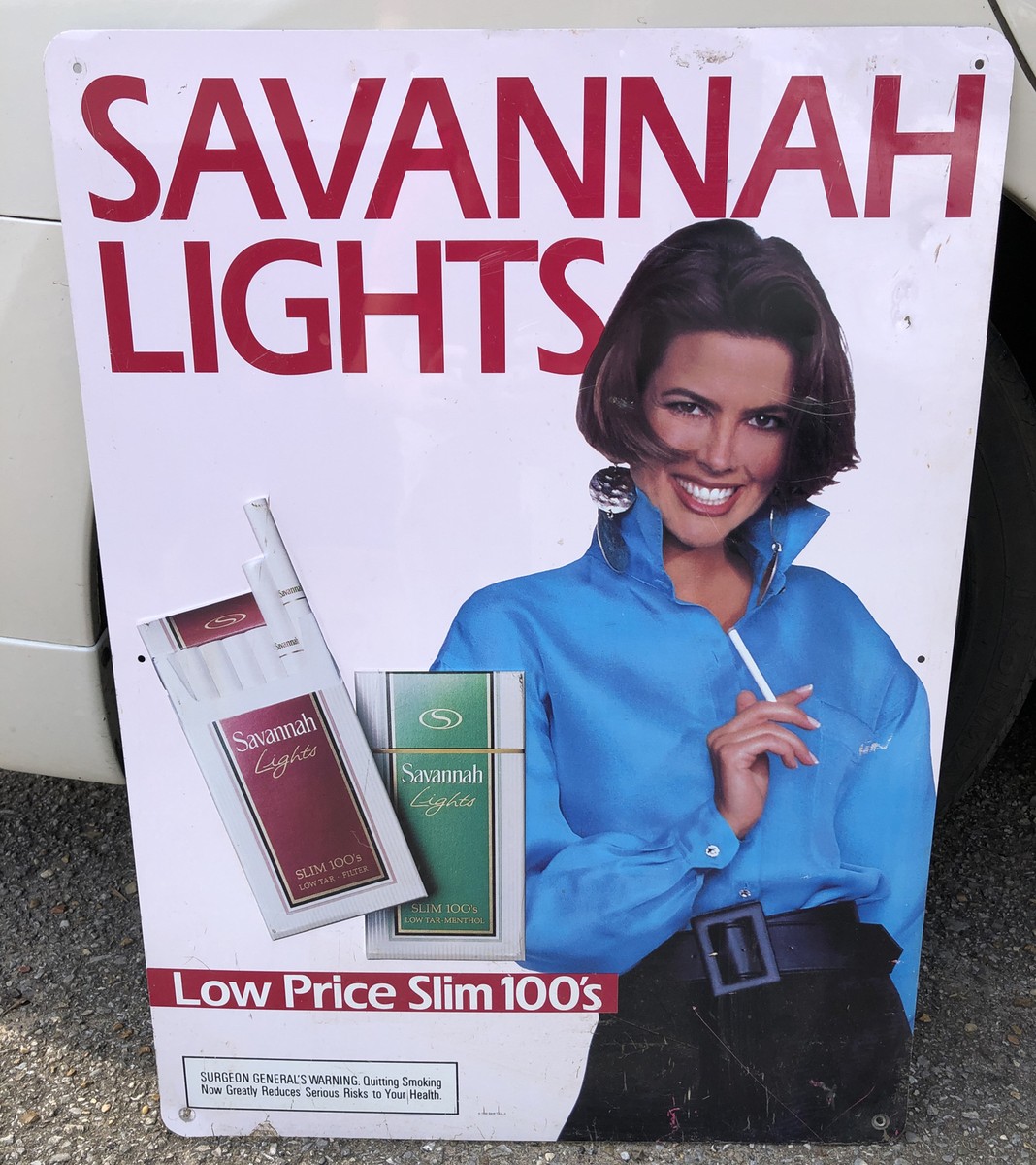 Vintage SAVANNAH LIGHTS Cigarette Advertising Sign - Large Metal Sign