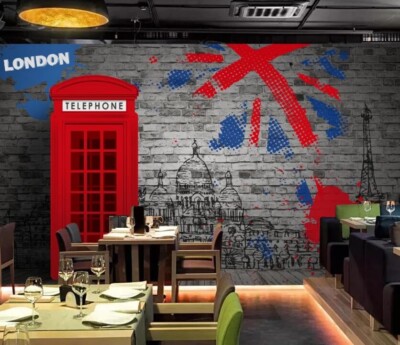 3D Telephone Booth ZHUA17239 Wallpaper Wall Murals Removable Self-adhesive Ann