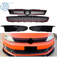 4PC Set Front Bumper Upper & Lower Grille w/ Bezels For VW Jetta MK6 2011-2014