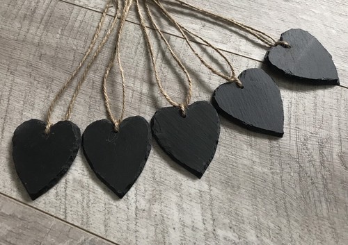 40 Handmade Natural Slate Heart Mini Chalkboard Tags, Weddings Partys Christmas - Picture 2 of 3