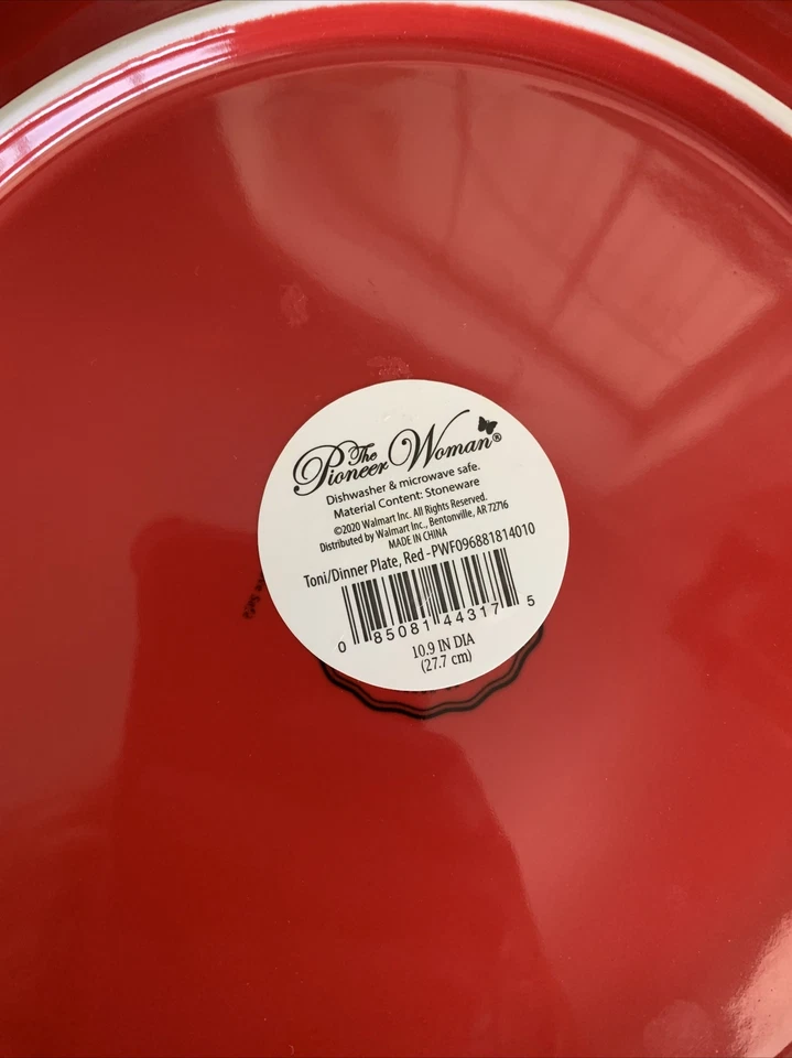 Набор из четырех (4) Pioneer женщина ~ TONI ~ красный ~ 11» ~ керамики обеденные тарелки - Изображение 4 из 4