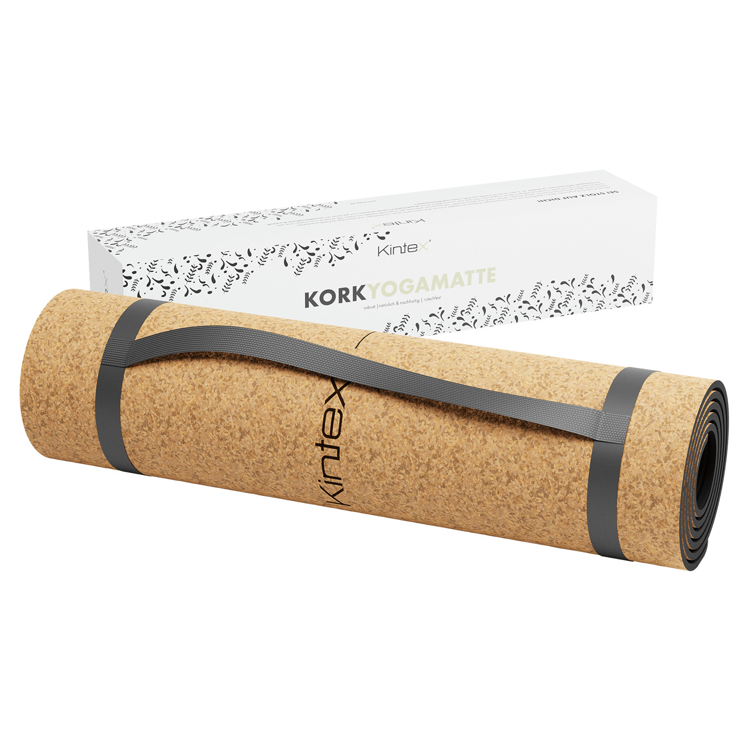 Kintex Kork Yogamatte mit Tragegurt Gymnastikmatte Pilates Fitness 6 mm flexibel