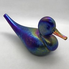 FAB! VTG 1994 Vines Studio Iridescent Duck Art Glass Figurine Paperweight Signed