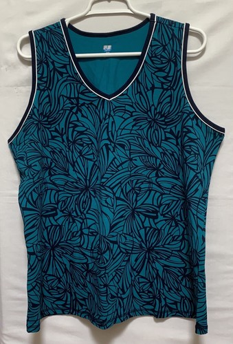 SJB Active Womens Plus Size 1X Teal & Navy V-Neck Sleeveless Floral Top NWT - Picture 16 of 17