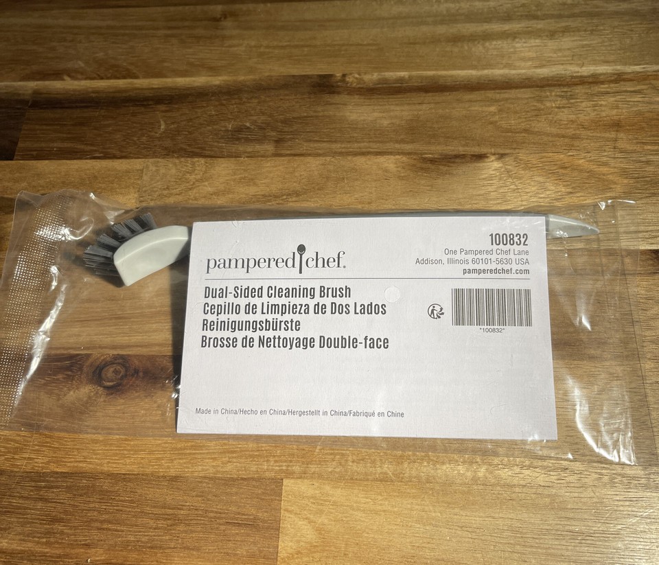 Pampered Chef DualSided Cleaning Brush 7.5 in Gray White Clean Small