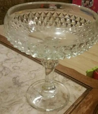 Vintage Clear Flash Kings Crown Diamond Point Compote Dish Indiana Glass