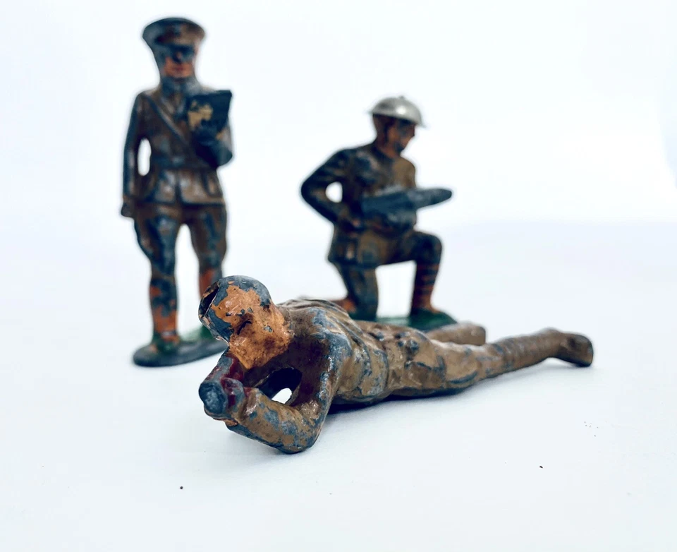 Lote De 3 Soldados Plomo Juguete De Colección Manoil Barclay US Francotirador, Mortero, Lectura Foto 3 de 4