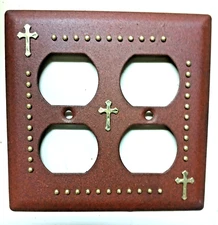 WESTERN LIGHT FIXTURE-DOUBLE  OUTLET COVER CELTIC CROSS  DESIGN RUST