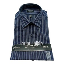 Arrow Fitted Men's Long Sleeve Navy Striped Shirt Size Medium Wrinkle Free NWT