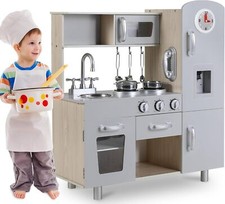 Kids Cooking Pretend Kitchen Playset Wooden Play Kitchen Toys W/ Utensils Stove