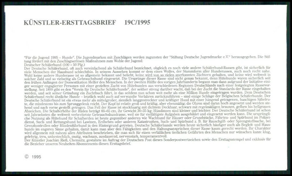 ALEMANIA FDC 1995 PERROS PASTOR ALEMÁN PERRO CHIENS CANI PERROS SOBAKI PERRO m2733 Foto 2 de 2