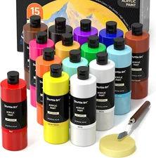 Shuttle Art Acrylic Paint, 15 Pack Acrylic Paint Large Bottle Set, 473Ml/16Oz Ea