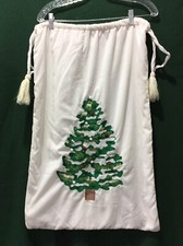 LARGE SANTA TOY SACK / BAG / DRAWSTRING / WHITE WITH CHRISTMAS TREE / 30" X 20"