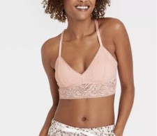 Women  s Auden Padded Longline Lace Bralette Pink Size XL NWT