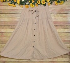 Universal Thread Tan Button Up Tiered Maxi Skirt Size M Linen Blend Boho Modest