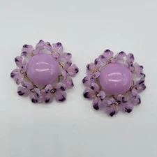 Vintage Purple Flower Round Statement Earrings Lightweight