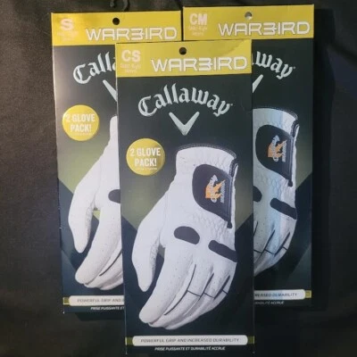 Men's Callaway Warbird 2 Pack White Golf Gloves Right Cadet Small