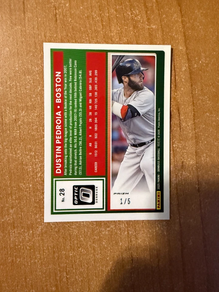 2025 Donruss бейсбол - Дастин Педройя - #28 оптический зеленый призма #d 1/5 - Изображение 2 из 2