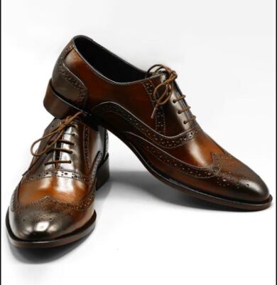 Handmade Mens Brown Shaded Leather Shoes, Men wing tip brogue dress shoes | eBay Handmade Mens Brown Shaded Leather Shoes, Men wing tip brogue dress shoes | eBay