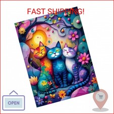 Diamond Art Kits for Adults,Colorful Cat and Flower Diamond Paintings Kits for B