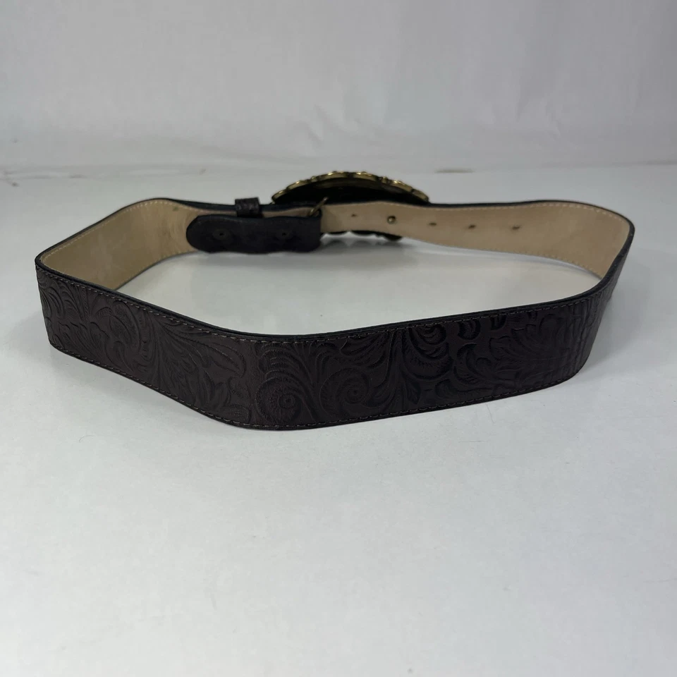 Cinturón ancho de cuero genuino marrón LEATHEROCK - Hebilla decorativa - Para mujer talla 30 Foto 3 de 4