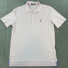 RLX Ralph Lauren Men's Large Pink White Striped Golf Polo Shirt
