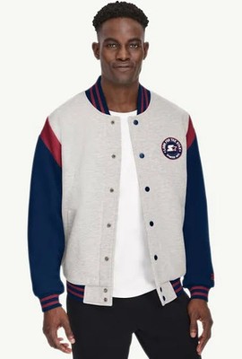 Starter Mens Heavyweight Fleece Varsity Jacket in Grey Black Size XL