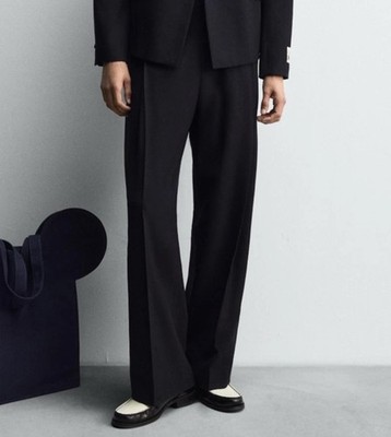 Zara Harry Lambert Disney Pleated Suit Trousers Navy Blue Size W 34 5984/525