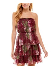 CITY STUDIO Womens Sleeveless Strapless Short Party Ruffled Dress