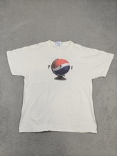 Vintage Hanes Pepsi Globe Shirt Mens Medium White Beefy-T Soda Graphic 90s