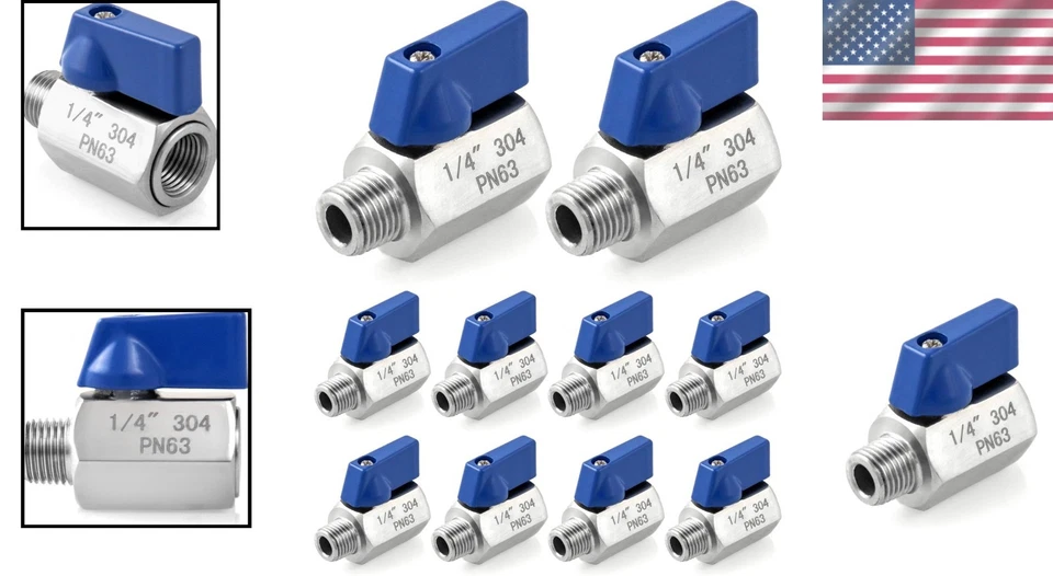 10 Pack Mini Stainless Steel Ball Valves 1/4" NPT Thread for Secure Connections - Image 2 of 4