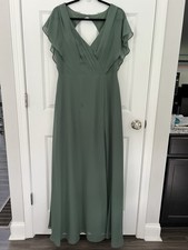 Azazie Green Flutter Sleeve Bridesmaid Dress A12 100% Polyester