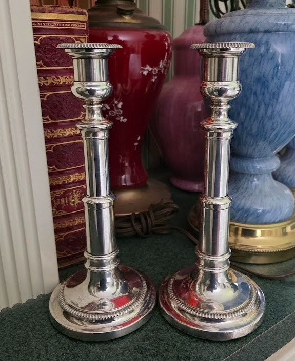 GEORGE III OLD SHEFFIELD PLATE TELESCOPIC CANDLESTICKS BY MATTHEW BOULTON RARE