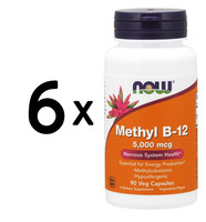 6 X NOW Foods Methyl B-12, 5000Mcg - 90 Vcaps (222,20 Eur/Kg)