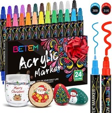Betem 24 Colors Dual Tip Acrylic Paint Pens Markers, Premium Paint...