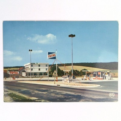 Vintage Hotel-Bar Tabac-Total Gas Station Norge La Ville France Postcard