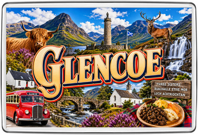 Glencoe Schottland Kühlschrankmagnet Reise Souvenir Geschenk Highland Panoramablick UK Loch