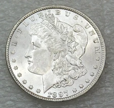 1897 P Morgan Silver Dollar BU Frosty White Luster in saflip #Q198