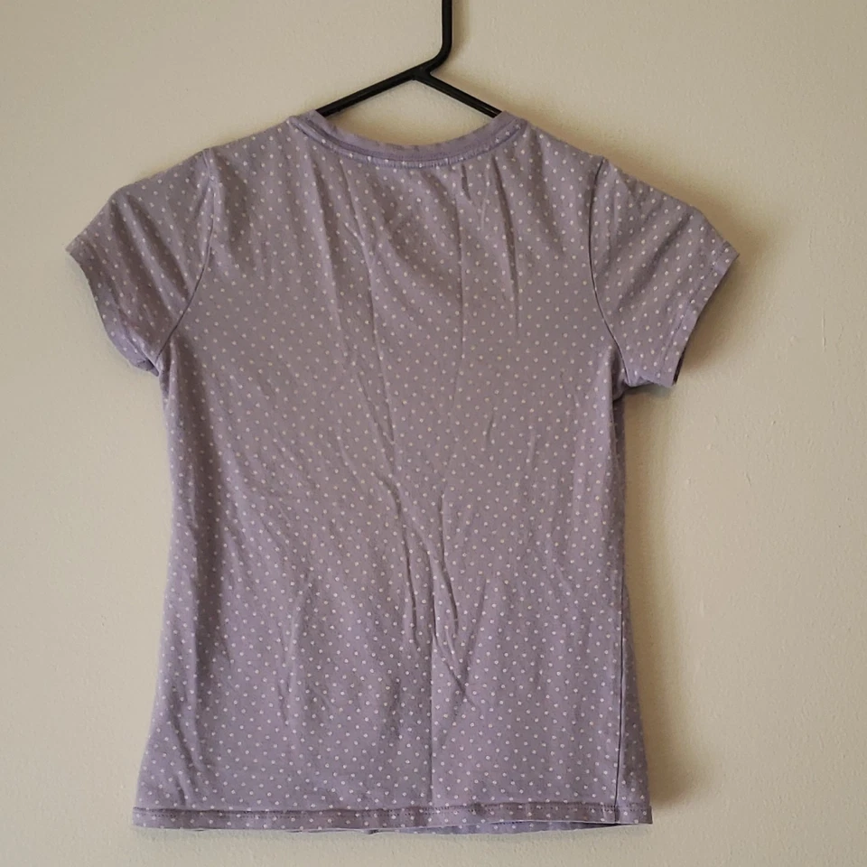 Camisa Gloria Desteñida Niña Mediana (7-8) Manga Corta Púrpura/Blanco Lunares Caballo Foto 3 de 4