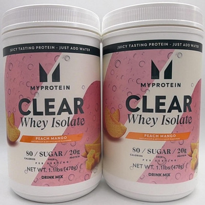 2PK MyProtein Clear Whey Isolate Zero Sugar~ Peach Mango ~ 1.1 LB EA~ EXP 12/26+
