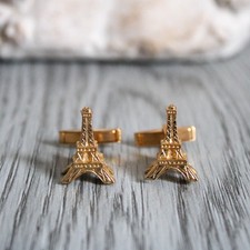 Boutons de manchette dorés – Tour Eiffel – Vintage Paris – Très bon état